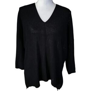 Kerisma Size S M Ribbed Sweater V Neck Back Black Wool